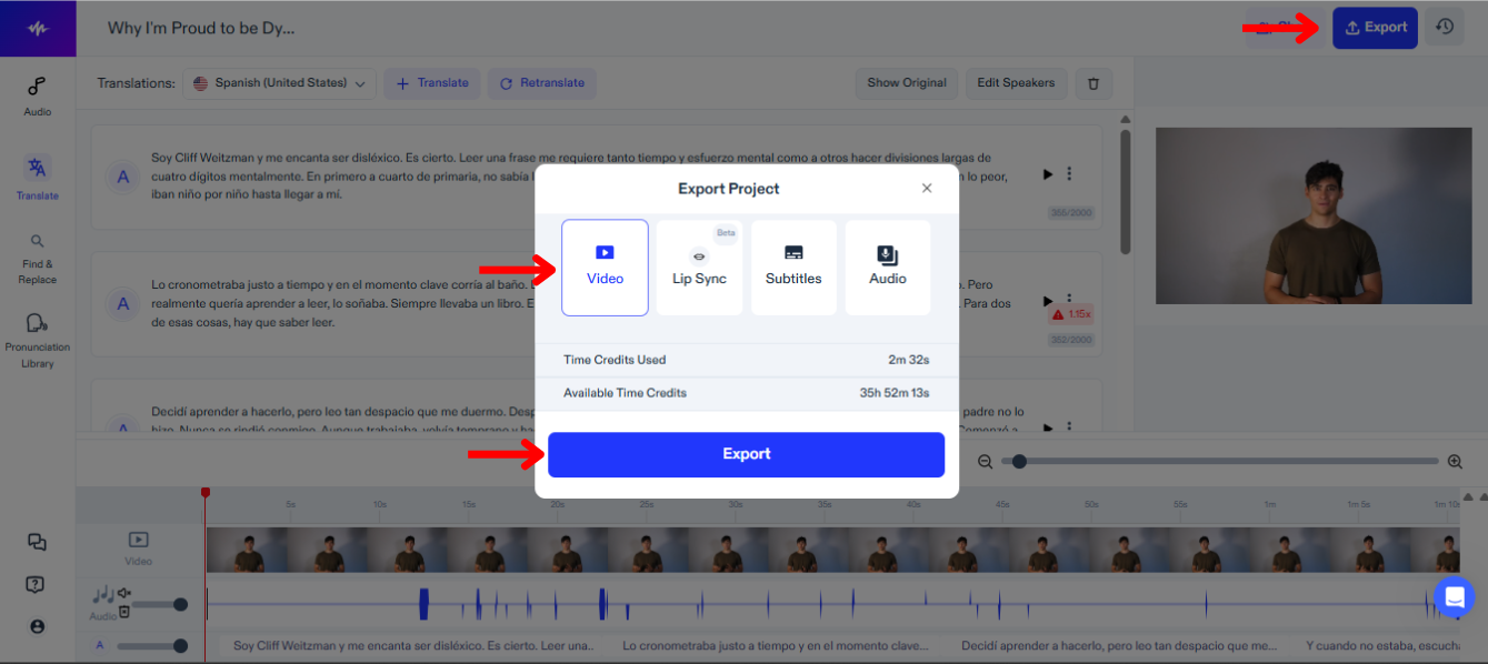 Export on Speechify Dubbing